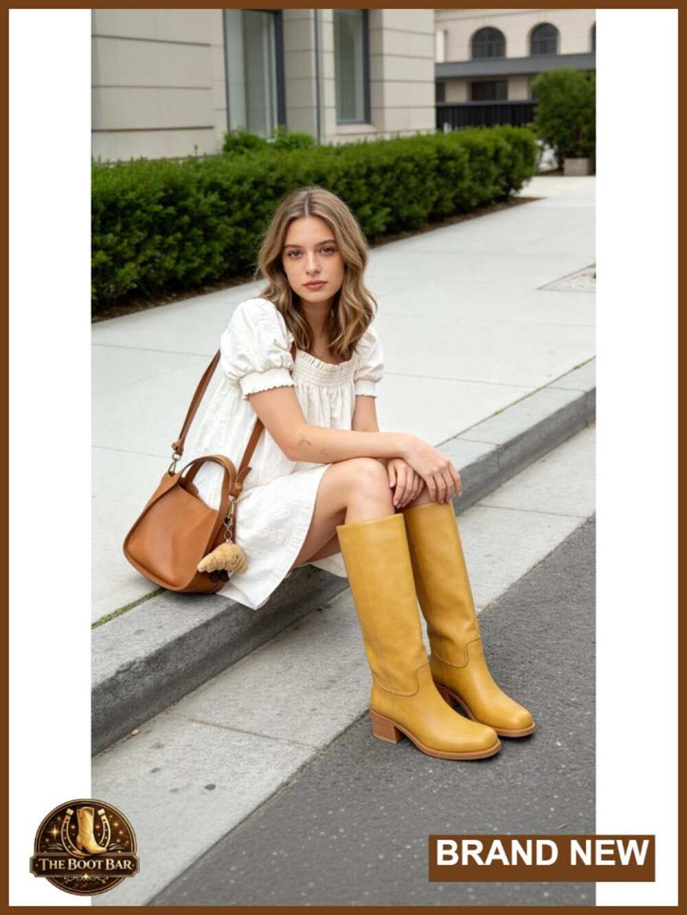 Women's Chunky Block Heel Knee High Boots Square Toe Pull On Faux Leather Brown - Picture 6 of 6
